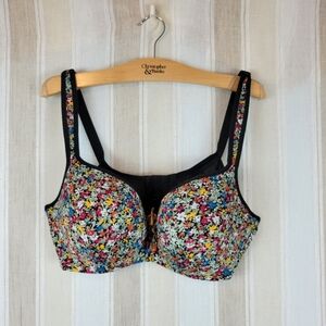 Cacique Lightly Lined‎ Balconette Bra Ditsy Floral Black Size 42DD